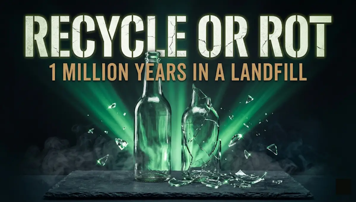 Glass bottles with dramatic cinematic lighting illustrating glass recycling facts and landfill impact