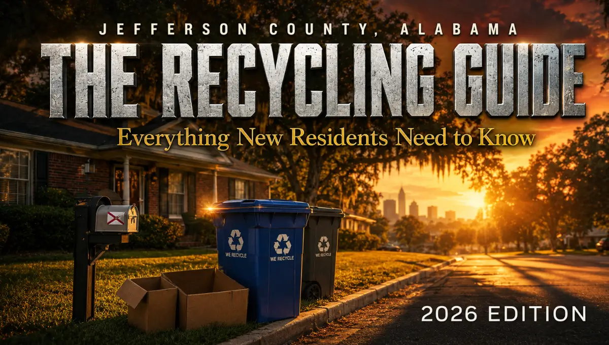 Jefferson County Alabama new resident recycling guide 2026 — curbside recycling bins on a suburban Birmingham neighborhood street