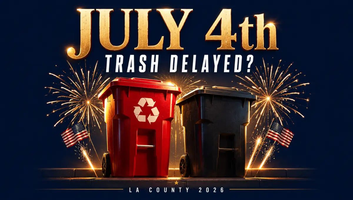 Los Angeles County 4th of July 2026 trash and recycling pickup delay schedule graphic