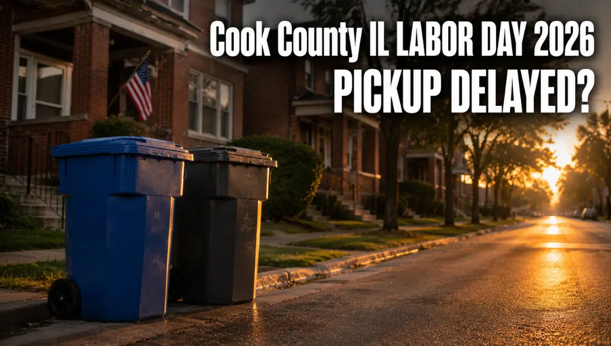 Curbside recycling bin at sunrise representing the Cook County, IL Labor Day 2026 trash and recycling pickup schedule