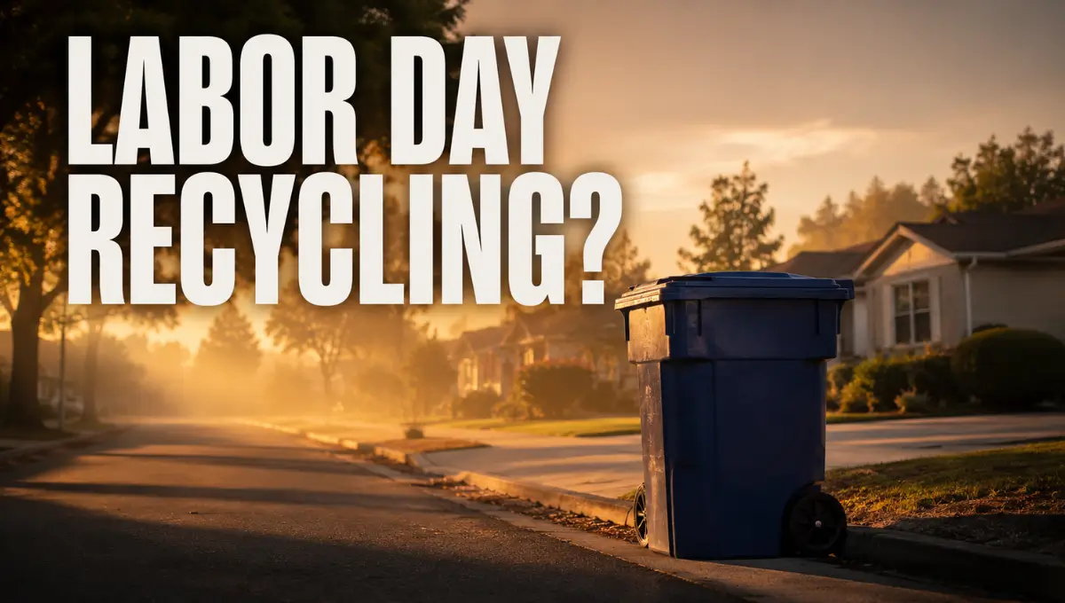 Curbside recycling bin at sunrise representing the Labor Day 2026 recycling pickup schedule guide